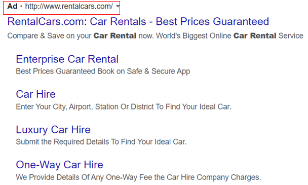 Example of an ad on the Search Engines